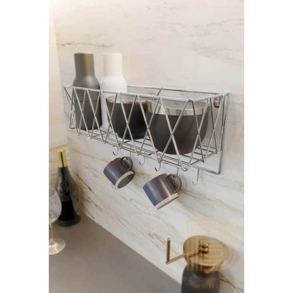 Boz Concept Home Yapışkanlı Paslanmaz Mutfak Rafı Lüks Modern Mutfak Düzenleyici Kancalı Sepet Organizer - Gümüş Duvar Rafı Fiyatı
