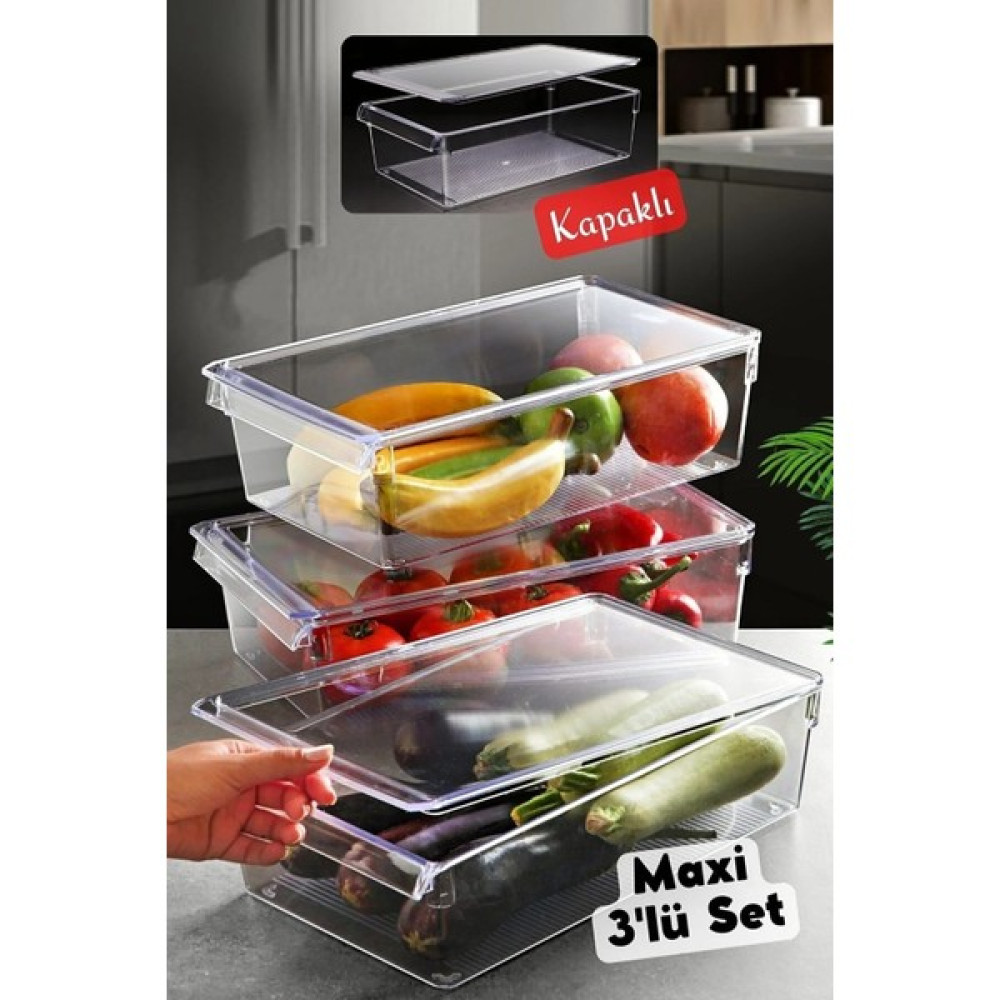 Boz House Kapaklı Maxi Tall Clear Buzdolabı & Dolap Içi Düzenleyici Organizer 3 Adet - Şeffaf Saklama Kapları Fiyatı