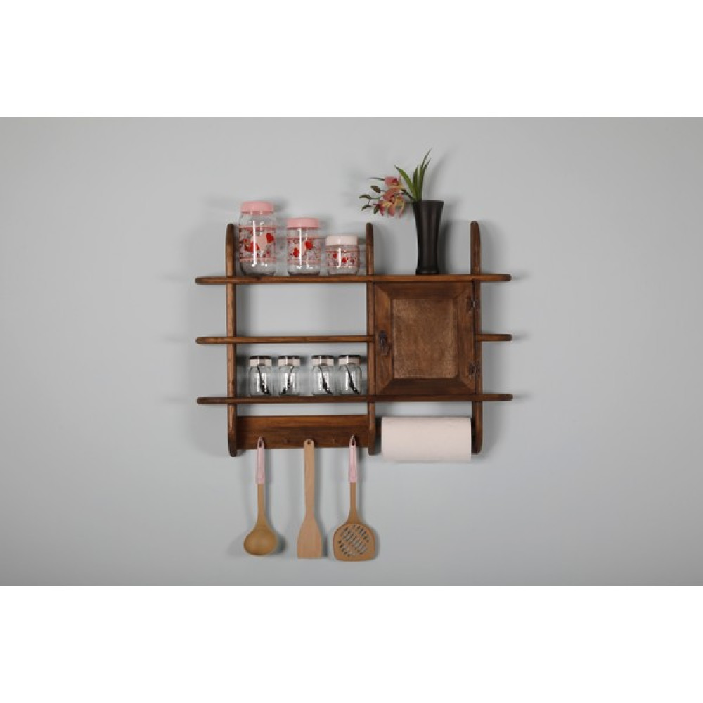 Boz Yapı Dekorasyon Elif Ahşap Dekoratif Mutfak Rafı Baharatlık - Ceviz - 60 x 80 x 11 cm Duvar Rafı Fiyatı