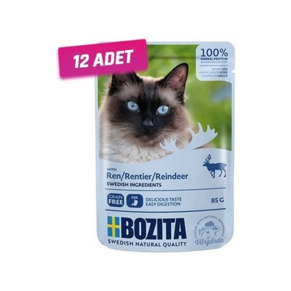 Bozita 12 Adet - Bozita Pouch Ren Geyiği Etli Tahılsız Yetişkin Kedi Konservesi 85 gr Evcil Hayvan Ürünleri Fiyatı