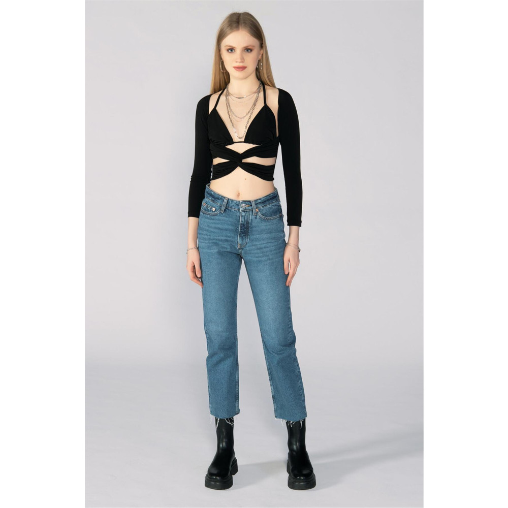BPF Yüksek Bel Çok Düğmeli Mom Jean 46 Beden Bayan Jeans / Kot Pantolon Fiyatı