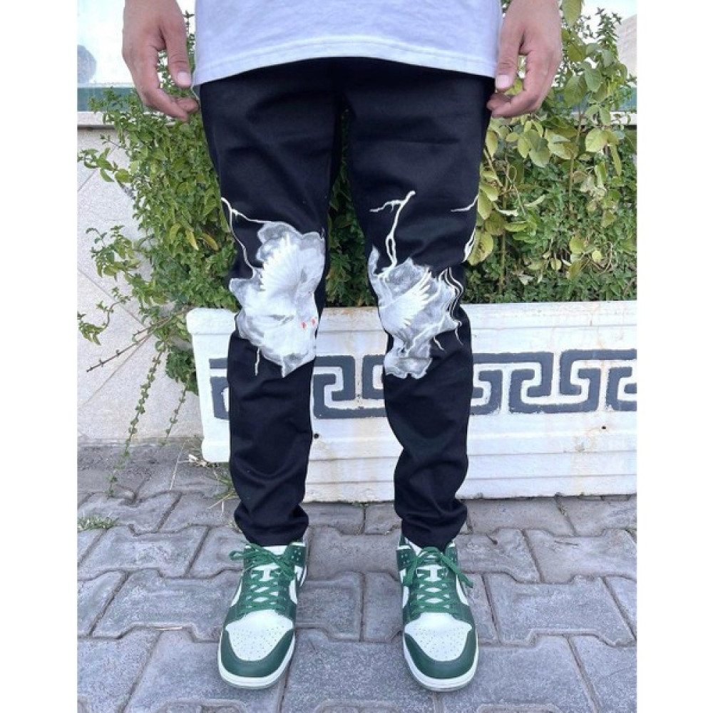 Bpm Dijital Printed Kot Pantolon Siyah Erkek Jeans / Kot Pantolon Fiyatı
