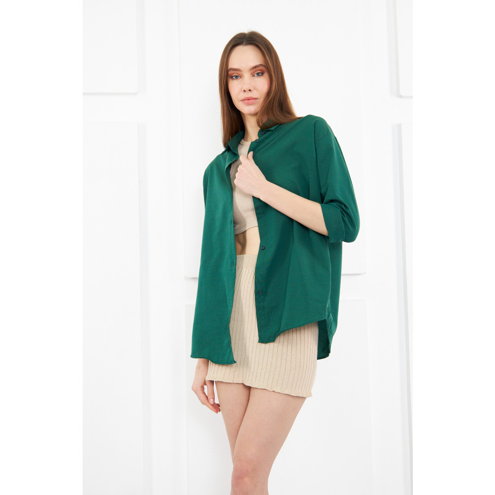 brako tekstil Kadın Koyu Yeşil Oversize Uzun Basic Gömlek L Beden Kadın Gömlek Fiyatı
