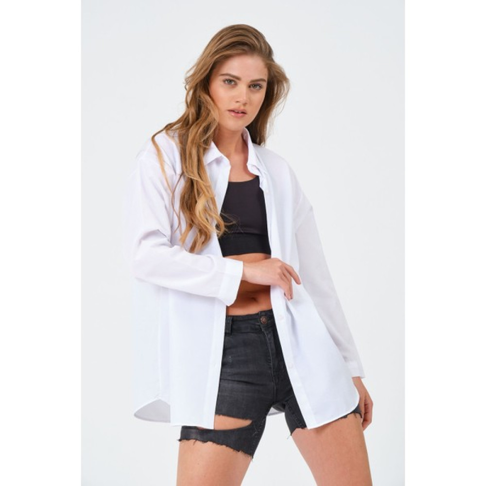 BRAKO TEKSTİL Kadın Oversize Uzun Basic Gömlek Kadın Gömlek Fiyatı