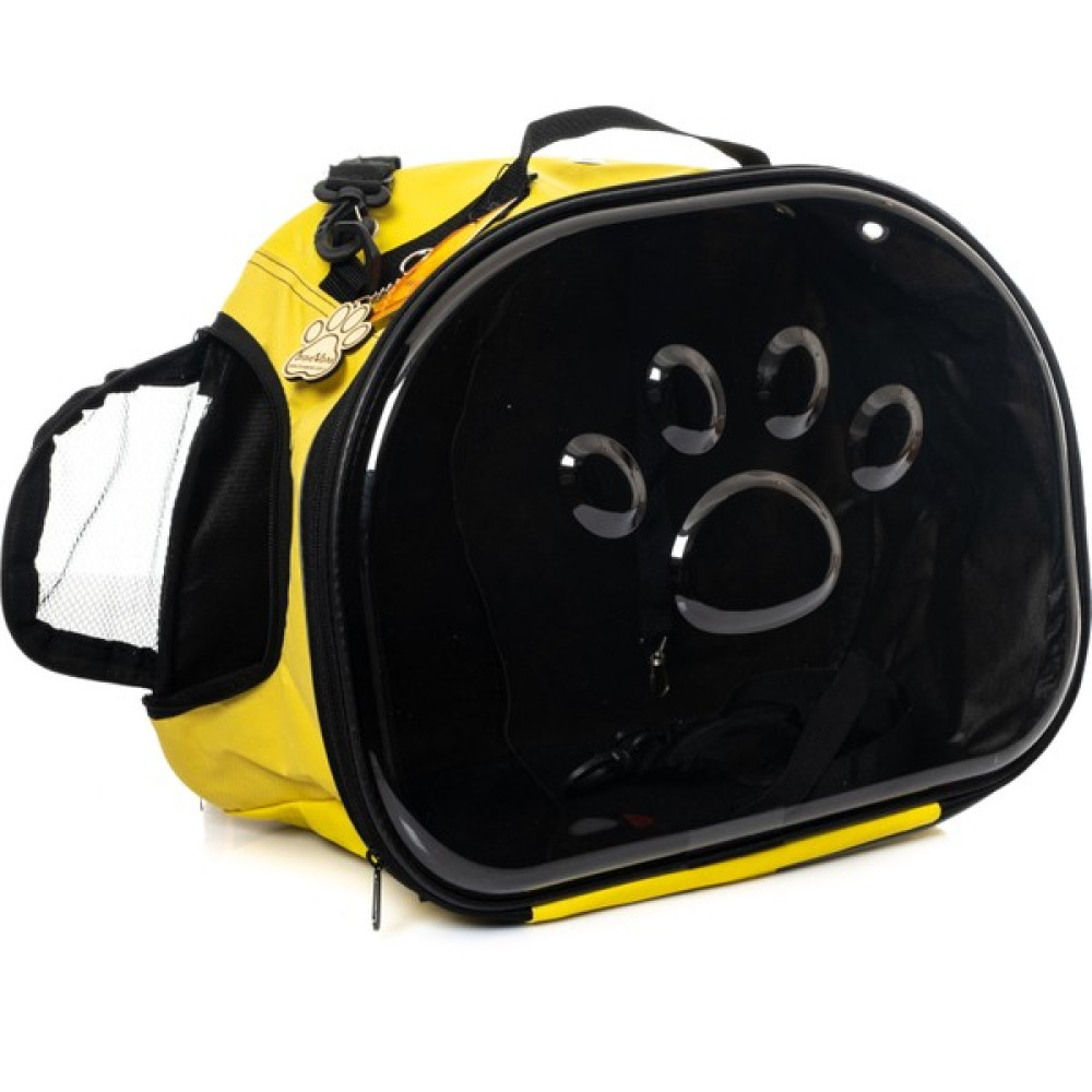 Brave Paws Şeffaf Elips Model El Sırt ve Askılı Kedi Köpek Taşıma Çantası Fileli Fermuarlı Yan Cepli 44*34*28CM - Sarı Evcil Hayvan Ürünleri Fiyatı