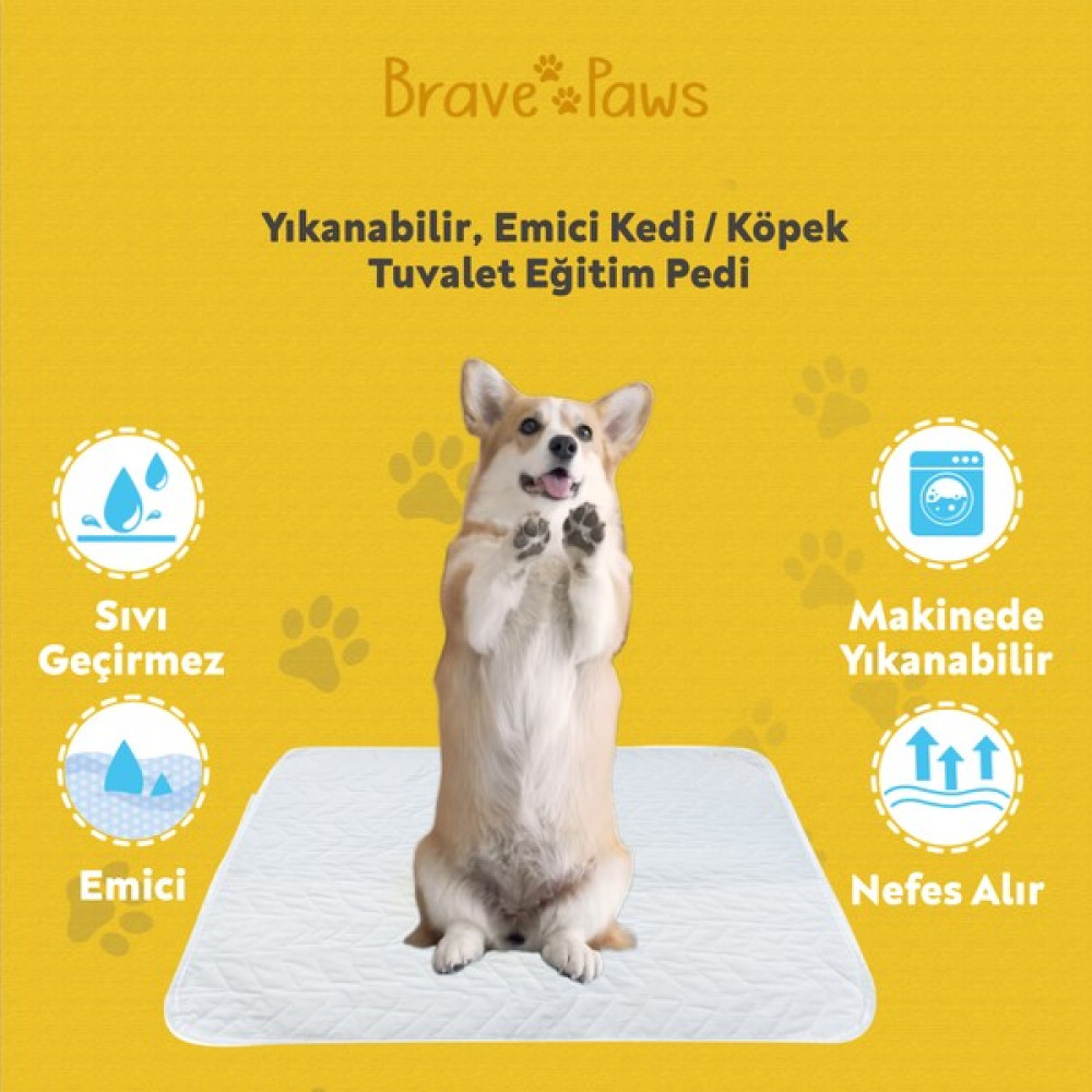 Brave Paws Yıkanabilir Çiş Pedi Yavru Köpek Eğitim Pedi Alez Sıvı Geçirmez Su Emici 90*60cm - Beyaz - 60*90 Evcil Hayvan Ürünleri Fiyatı