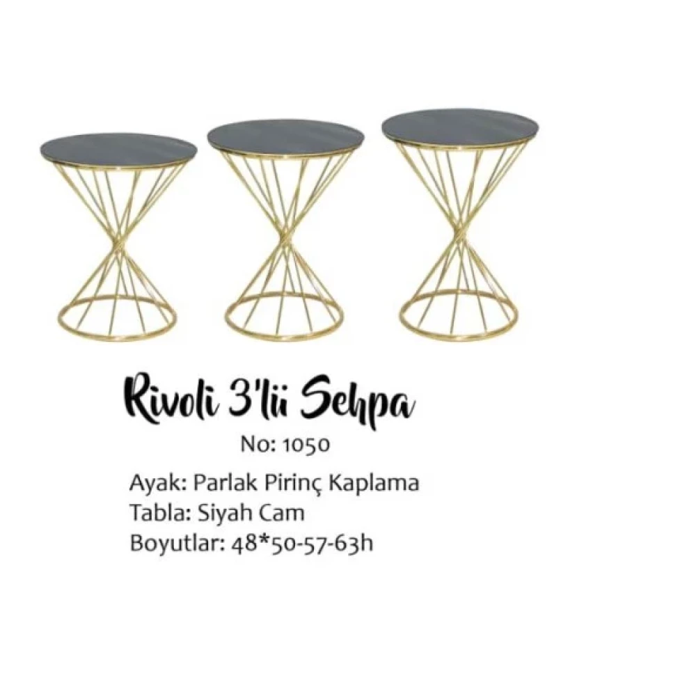 Brc Zigon Sehpa 13412 Rivoli Model Siyah Cam Tabla Gold Parlak Ayak El Yapım Tv Ünitesi / Sehpası Fiyatı