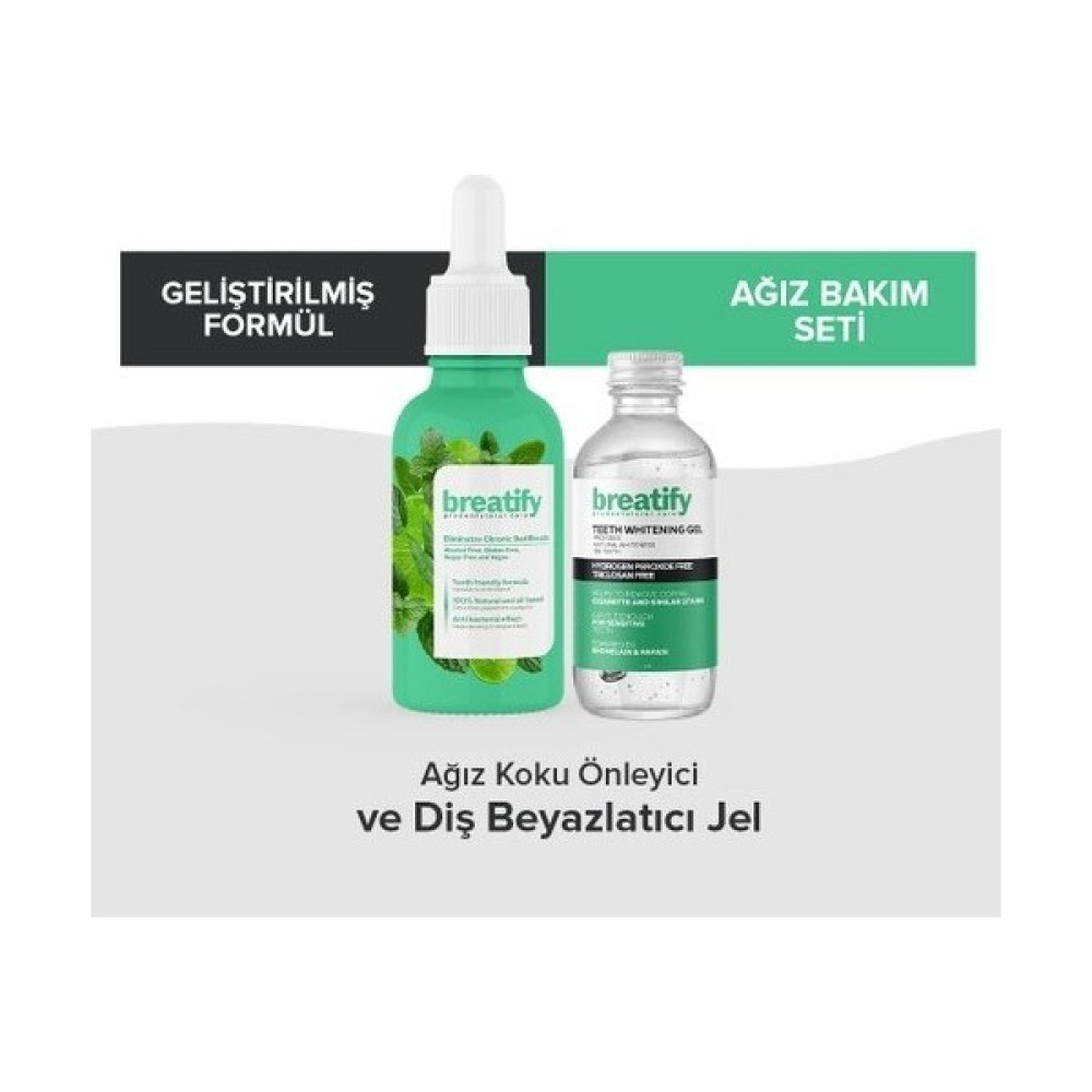 Breatify Diş Beyazlatıcı Jel ve Breatify Ağız Kokusu Önleyici Damla Set Ağız Gargara ve Spreyi Fiyatı