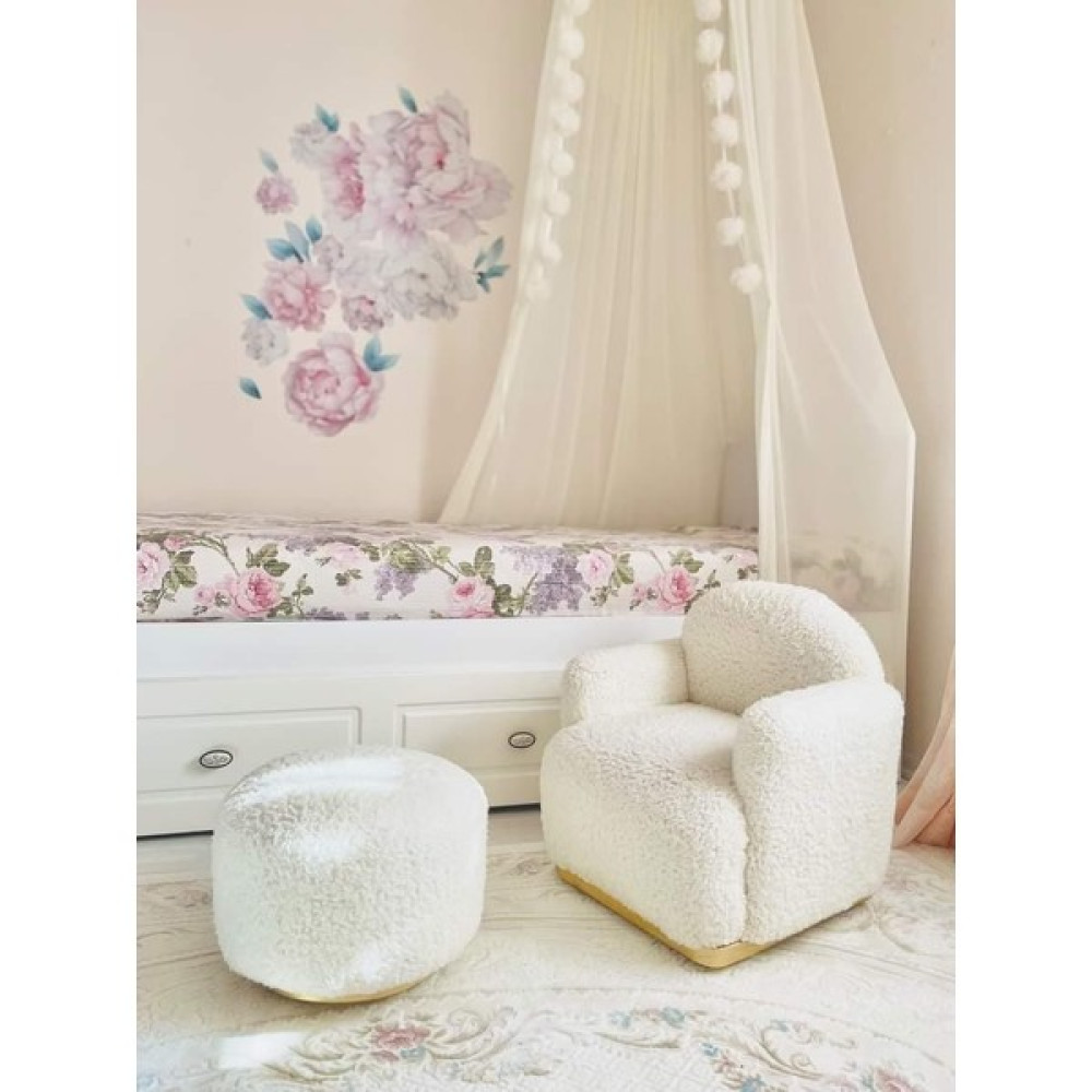 Breda Home Teddy Kumaşlı Gold Ayaklı Çocuk Bebek Koltuğu Sandalyesi ve Pufu - Beyaz Bebek-Çocuk Odası Fiyatı