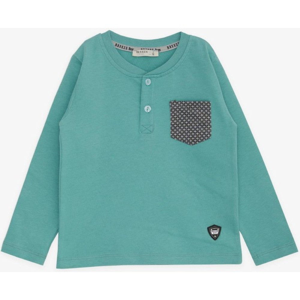Breeze Erkek Bebek Uzun Kollu Tişört Cepli Düğmeli Armalı 9 Ay-3 Yaş, Mint Yeşili Bebek T-shirt Fiyatı