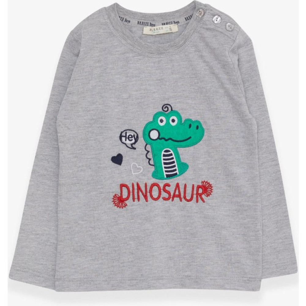Breeze Erkek Bebek Uzun Kollu Tişört Dinozor Nakışlı 9 Ay-3 Yaş, Gri Melanj Bebek T-shirt Fiyatı