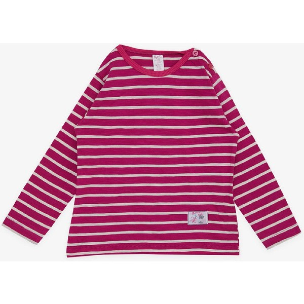 Breeze Kız Bebek Uzun Kollu Tişört Çizgili Patlı Kelebek Baskılı 9 Ay-3 Yaş, Fuşya Bebek T-shirt Fiyatı