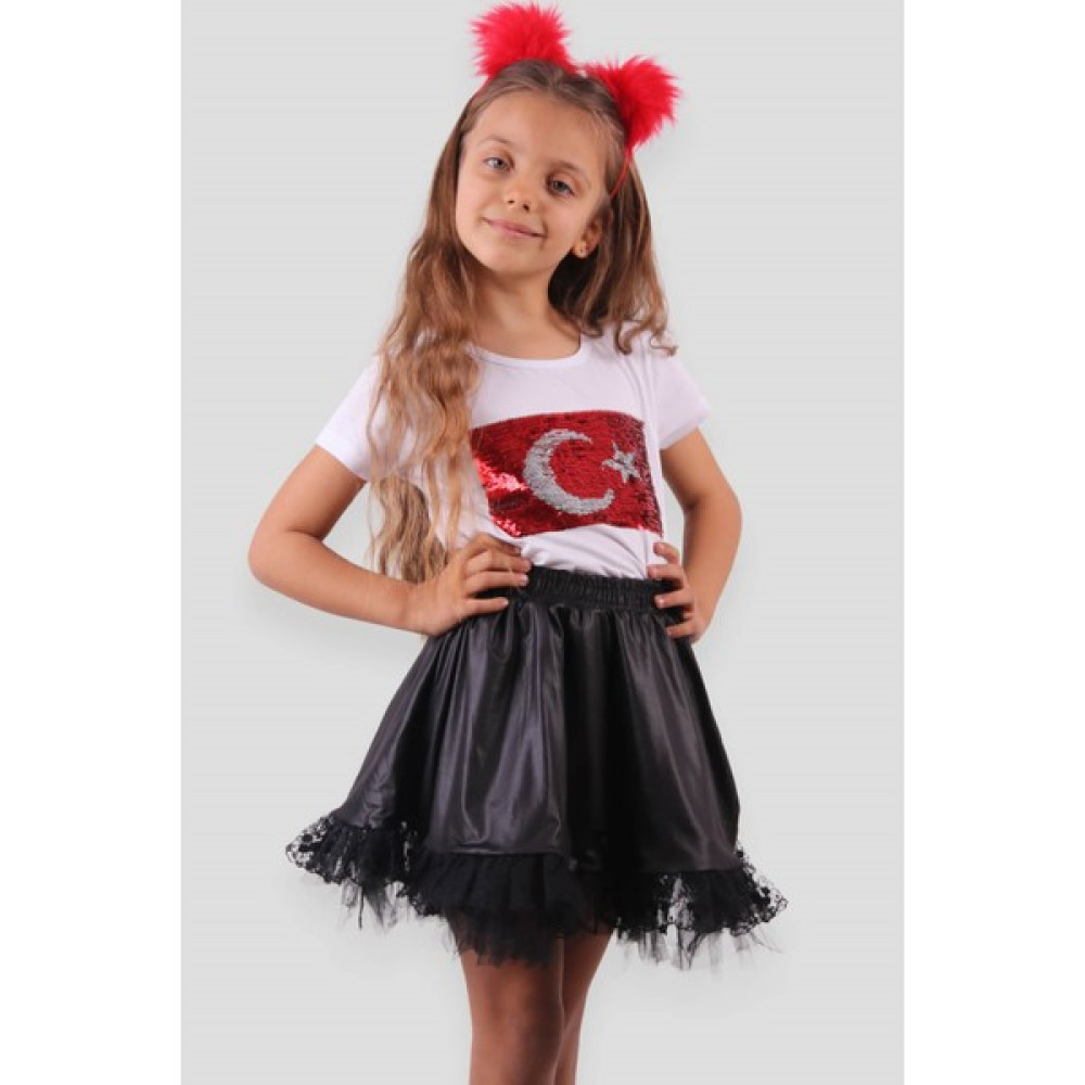 Breeze Kız Çocuk Tişört Pullu Ay Yıldızlı 6-14 Yaş, Beyaz Kız Çocuk T-shirt Fiyatı