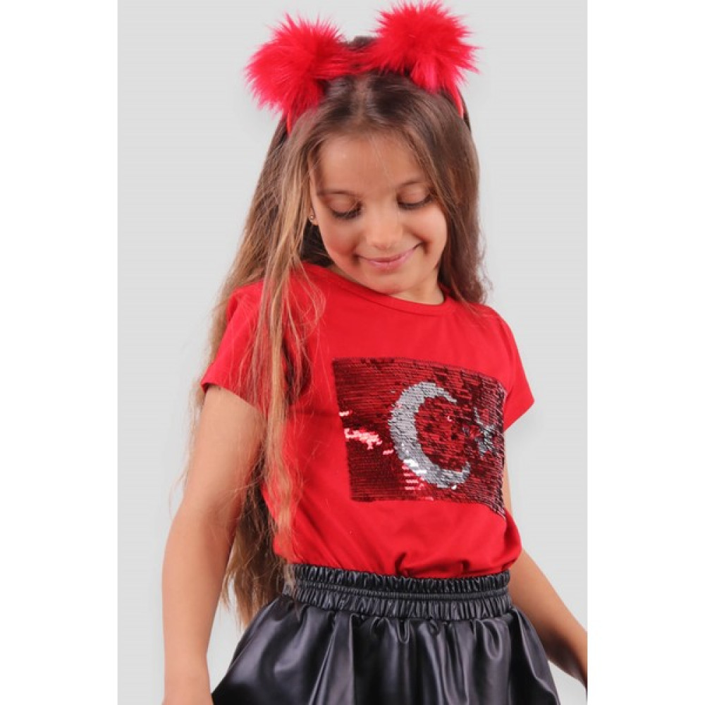 Breeze Kiz Çocuk Tişört Türk Bayraklı 4-14 Yaş, Kırmızı Kız Çocuk T-shirt Fiyatı
