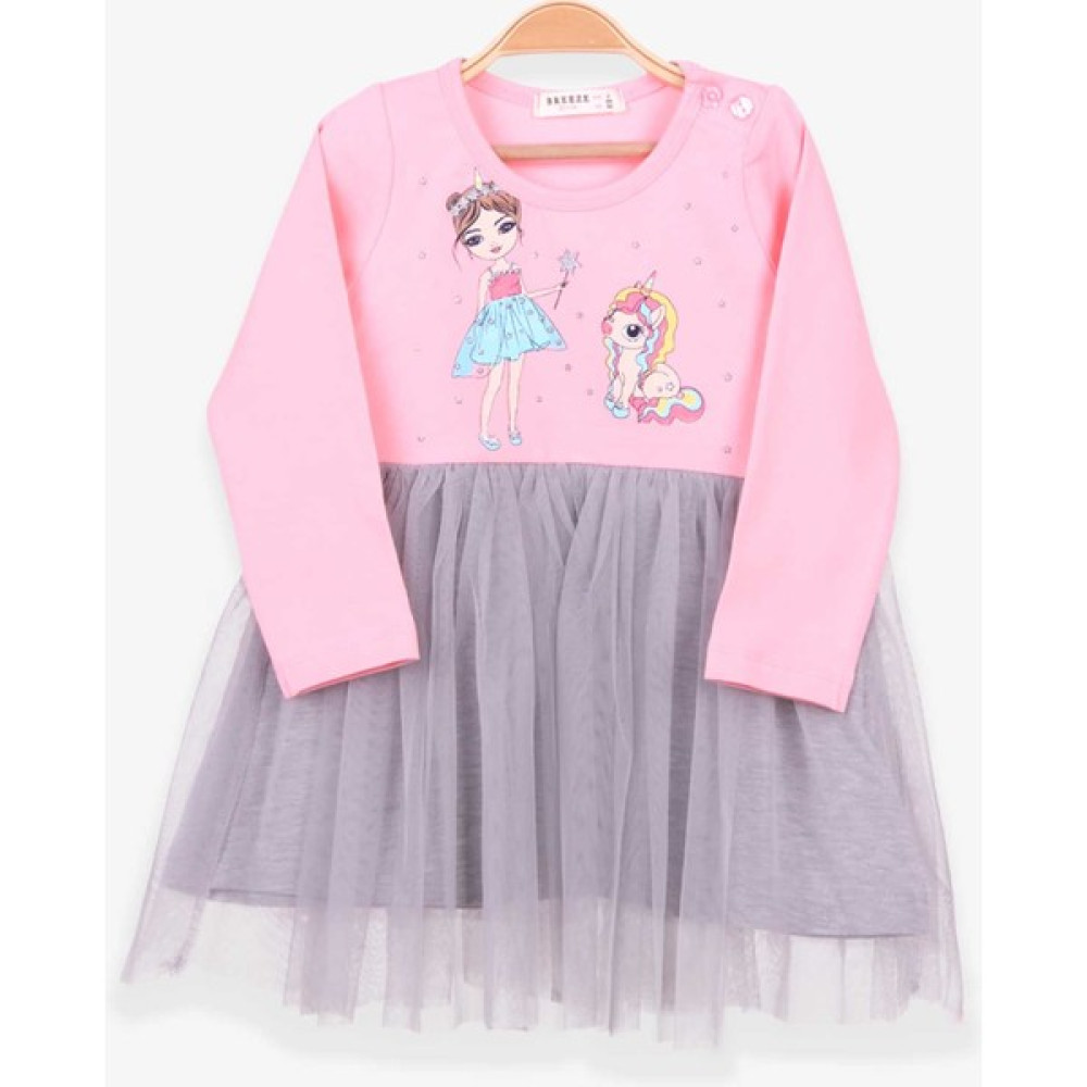 Breeze Kız Çocuk Uzun Kollu Elbise Unicorn Baskılı Pudra (2-5 Yaş) Kız Çocuk Elbise Fiyatı