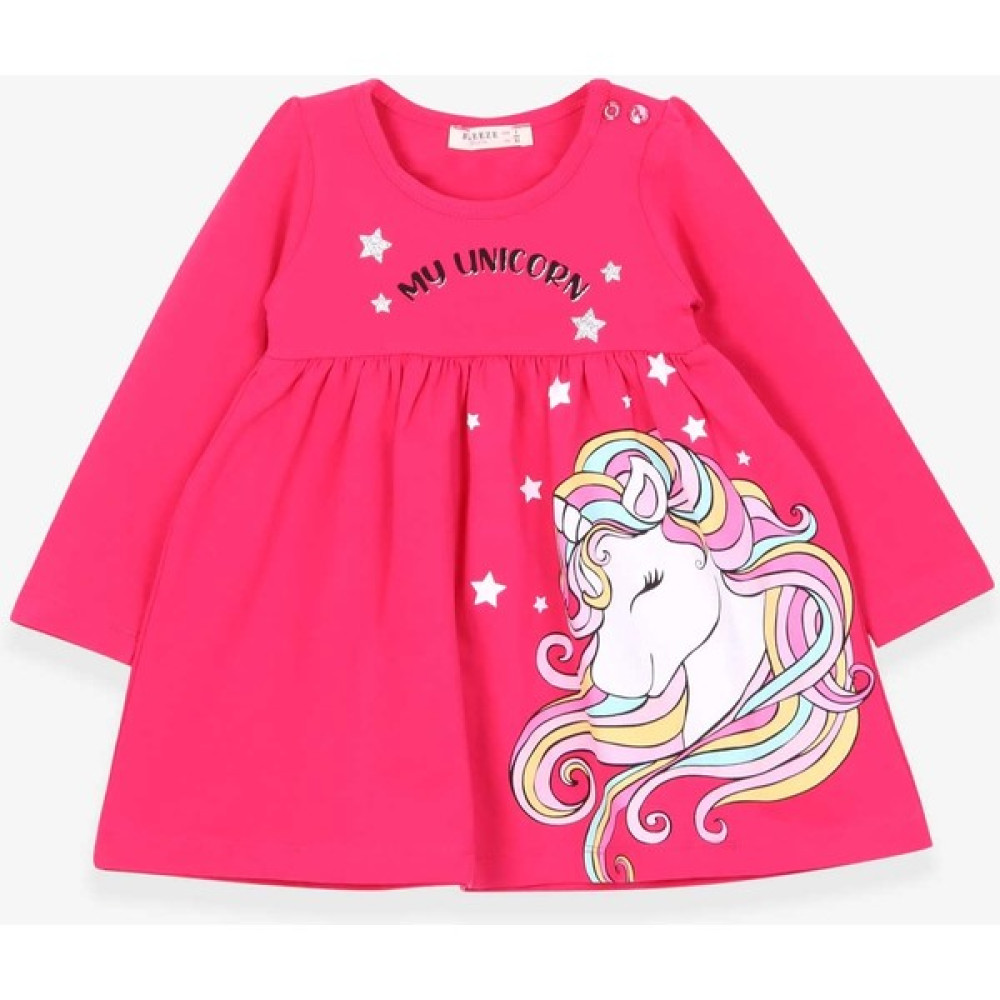 Breeze Kız Çocuk Uzun Kollu Elbise Unicorn Fuşya (2-6 Yaş) Kız Çocuk Elbise Fiyatı