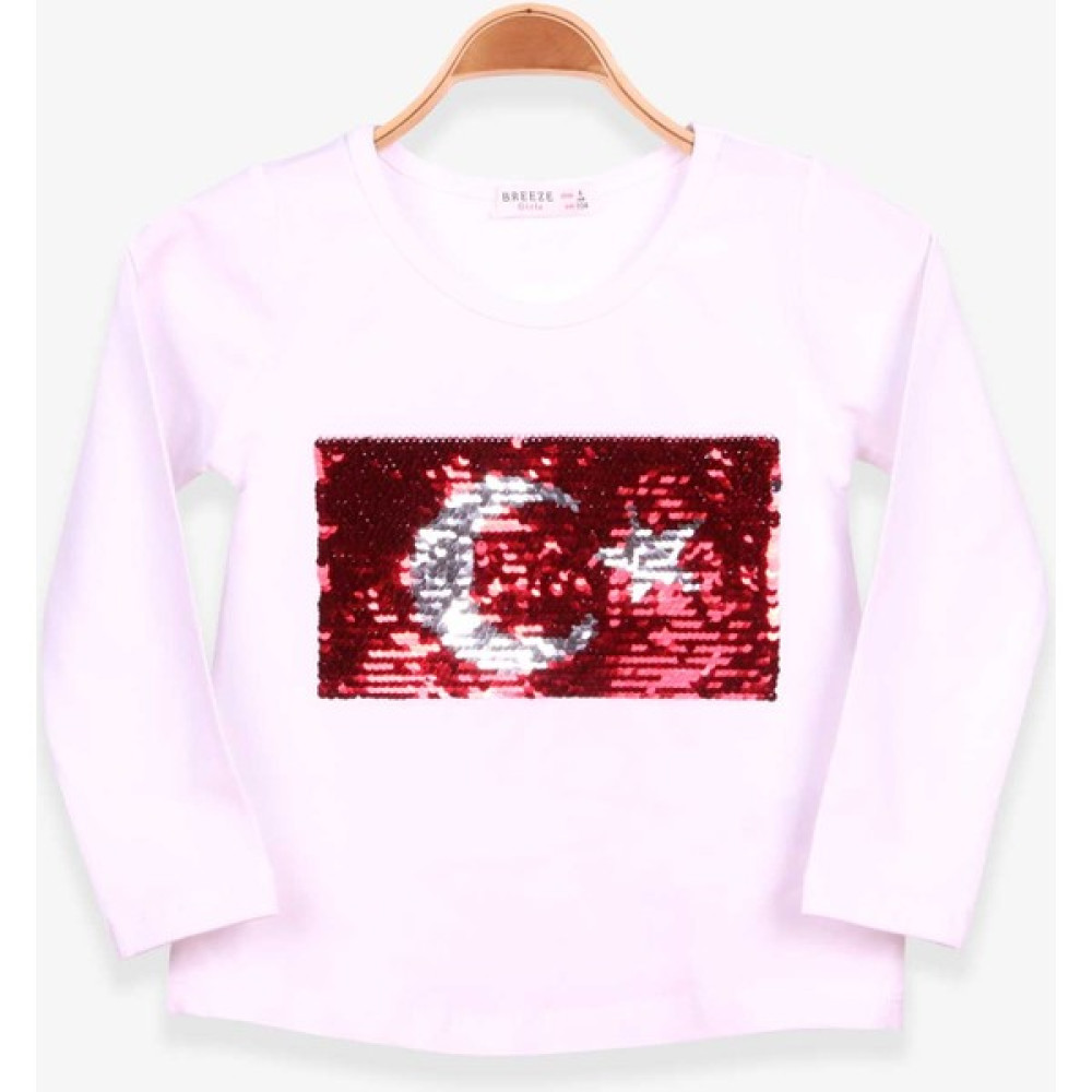 Breeze Kız Çocuk Uzun Kollu Tişört Pullu Ay Yıldız Beyaz (4-14 Yaş) Kız Çocuk T-shirt Fiyatı