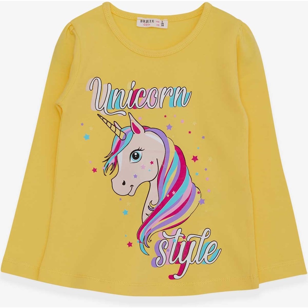 Breeze Kız Çocuk Uzun Kollu Tişört Unicorn 2-6 Yaş, Sarı Kız Çocuk T-shirt Fiyatı