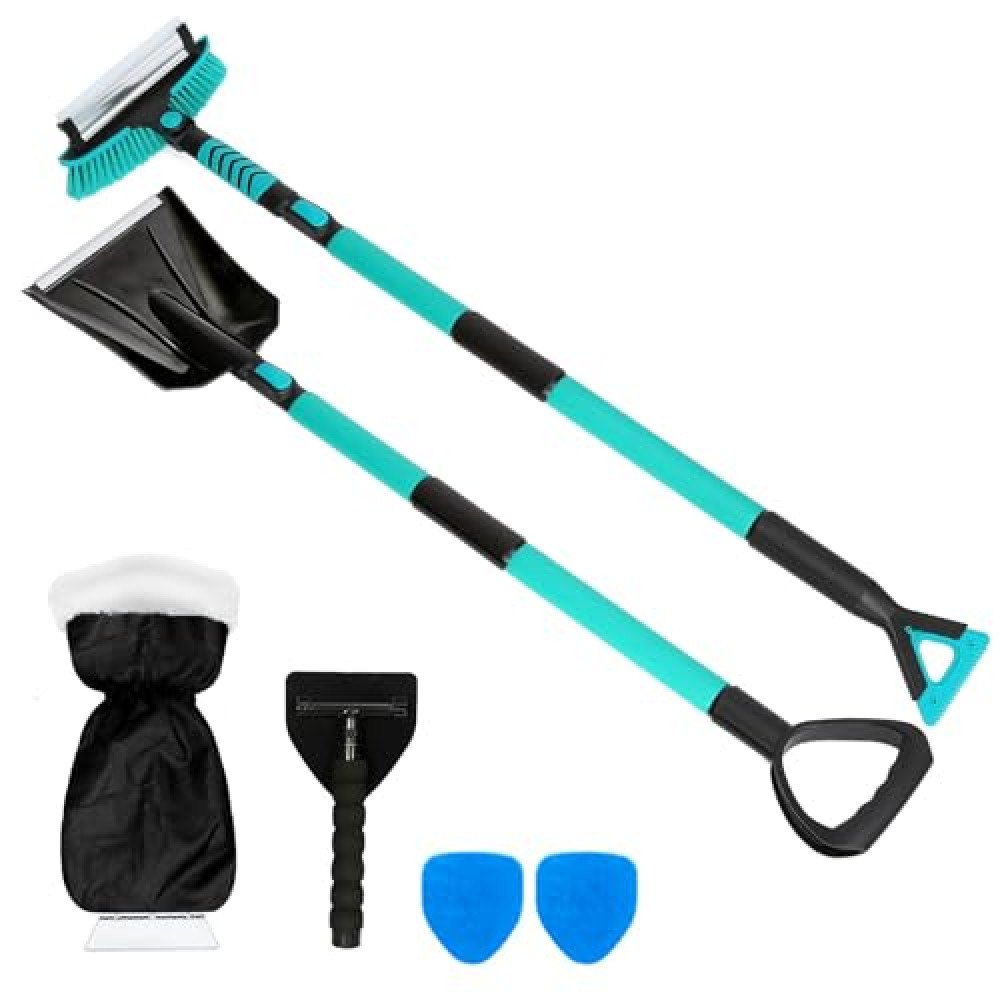 Breeze Touch 58” Extendable Snow Brush and ice scrapers for car windshield, with 180° Pivoting Brush Head, Detachable Telescopic, ice scraper with glove, snow shovel for snow removal, Truck SUV Van RV
