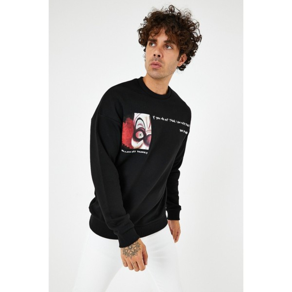 Breezy Sweatshirt Palyaço Baskılı Bisiklet Yaka Sweat Erkek Sweatshirt Fiyatı