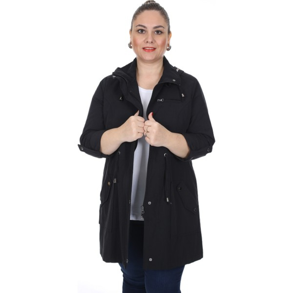 Brendon Kadın Büyük Beden Pamuklu Mevsimlik Trençkot 3019 Siyah/black 21S32003019 Kadın Trençkot Fiyatı