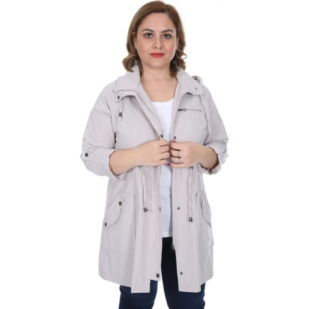 Brendon Kadın Büyük Beden Pamuklu Mevsimlik Trençkot 3019 Taş/stone 21S32003019 Kadın Trençkot Fiyatı