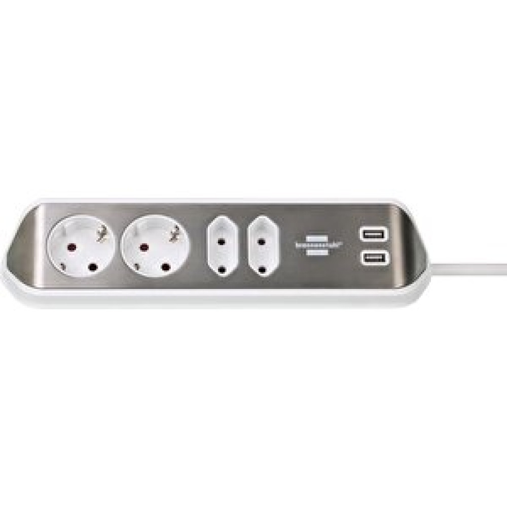 Brennenstuhl Estilo Mutfak Ve Ofis İçin Çelik Yüzeyli Köşeli 4 Soketli 2 Usb Li 2 Mt Uzatma Kablo Beyaz Prizler Fiyatı
