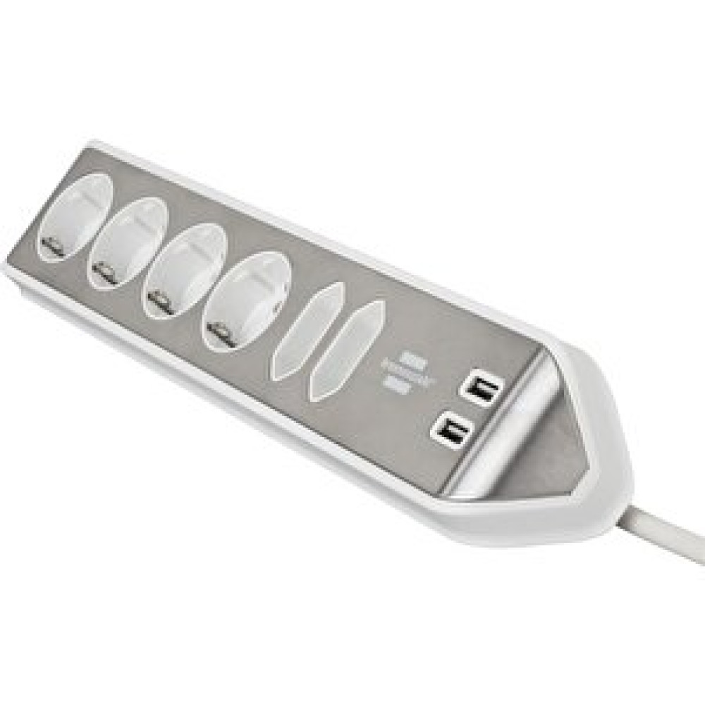 Brennenstuhl Estilo Mutfak Ve Ofis İçin Çelik Yüzeyli Köşeli 6 Soketli 2 Usb Li 2 M Uzatma Kablo Beyaz Prizler Fiyatı