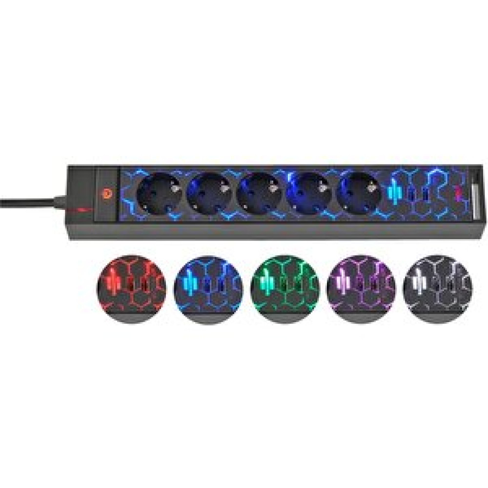 Brennenstuhl Oyuncu Serisi 5 Renk Led Aydınlatmalı Ve Renk Değiştirme Modlu 2 Usb Li 5 Soketli 1.5 Metre Priz Prizler Fiyatı