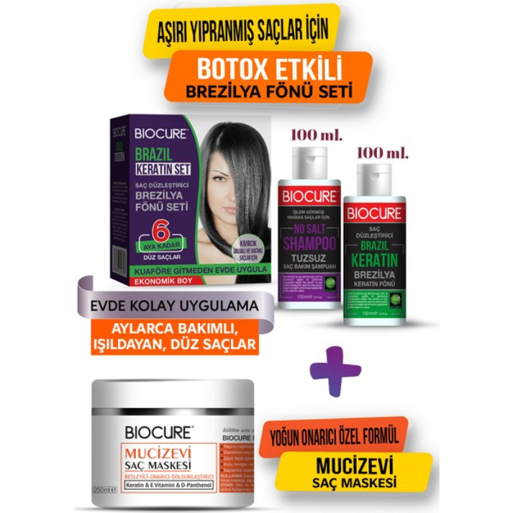 Brezilya Fönü Keratini Seti Botox Etkili / Evde Kullanım Seti + Mucizevi Saç Maskesi Saç Bakım Maskeleri & Serumlar & Spreyler Fiyatı