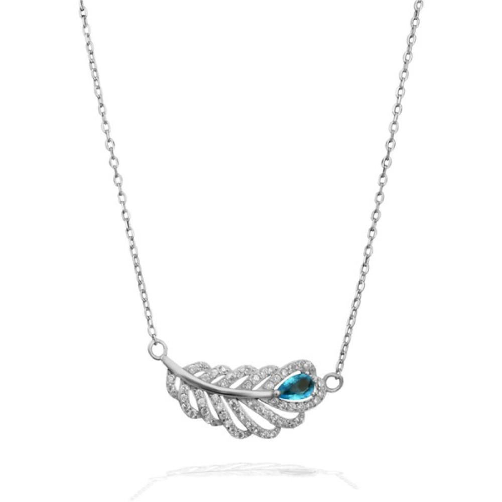 Brezza Lusso Aquamarin Taşı Lusso Yaprak Model Diamond Kadın Gümüş Kolye Gümüş Kolye Fiyatı