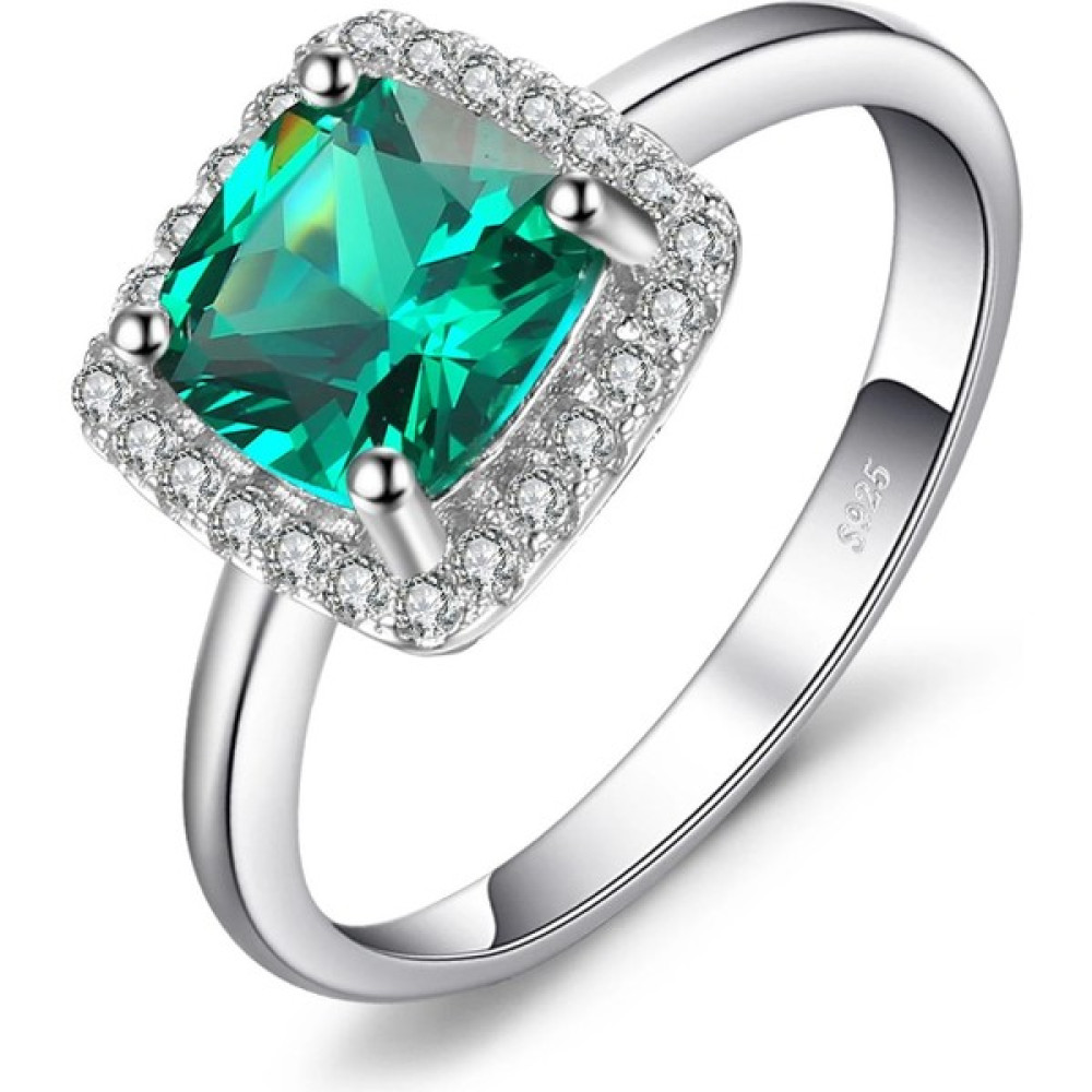 Brezza Lusso Zümrüt Taşlı Diamond Tektaş Kare Kadın Gümüş Yüzük - Yeşil - 15 Gümüş Yüzük Fiyatı