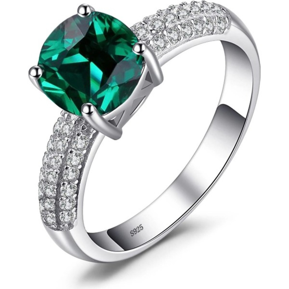 Brezza Lusso Zümrüt Taşlı Diamond Yarımtur Tektaş Kadın Gümüş Yüzük - Yeşil - 15 Gümüş Yüzük Fiyatı