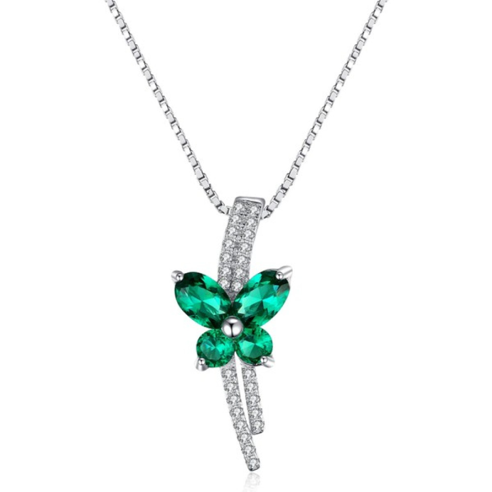 Brezza Lusso Zümrüt Taşlı Işıltılı Diamond Fiyonk Kelebek Kadın Gümüş Kolye Gümüş Kolye Fiyatı