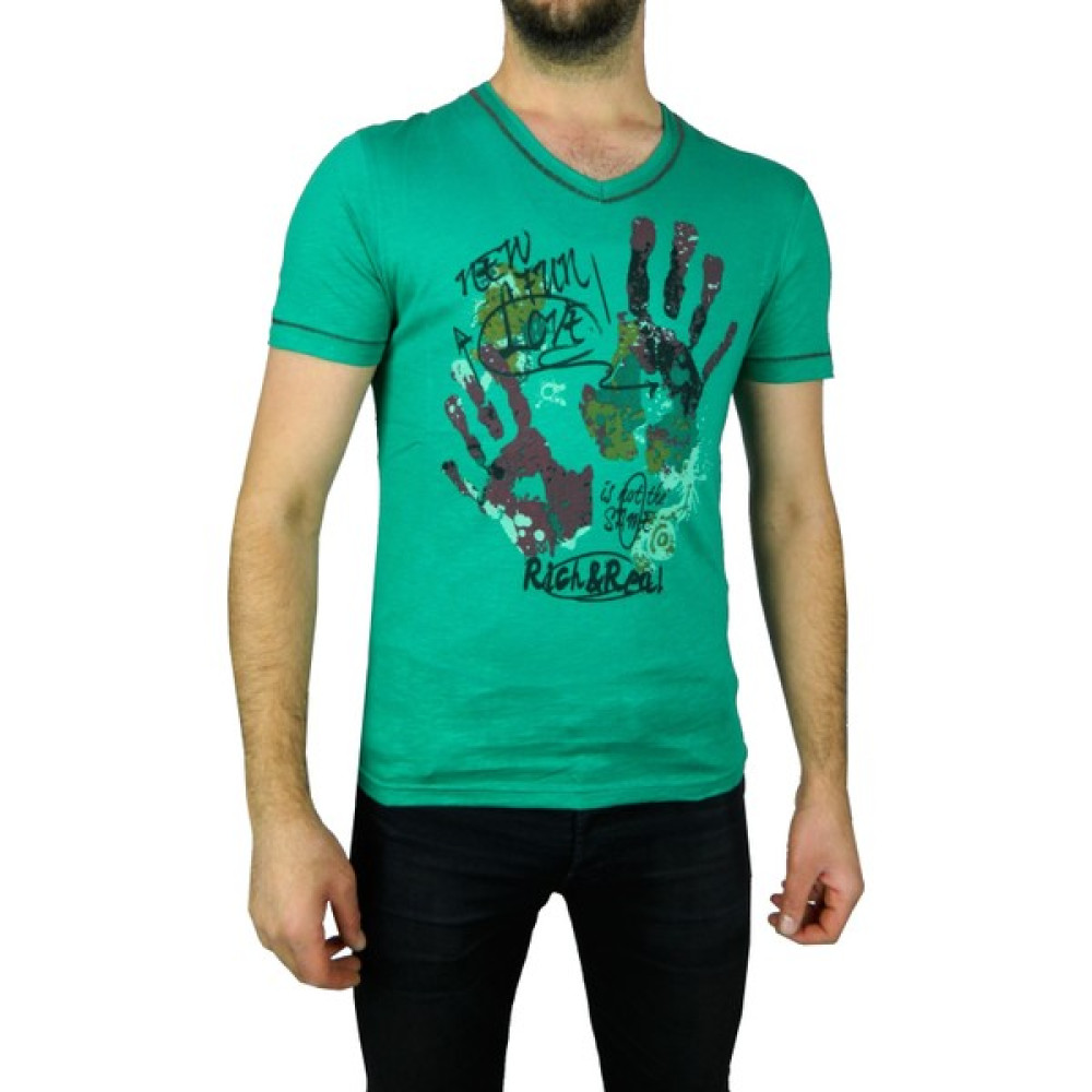 Brg Erkek Penye V Yaka Baskılı 38545 Erkek T-shirt Fiyatı