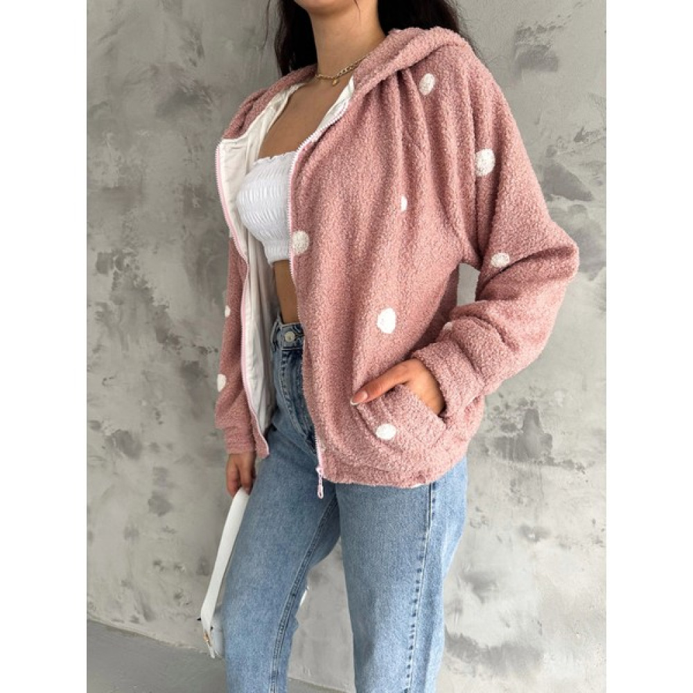 Brg İlki Brg Clothing Pembe Tasarım Yumuşacık Peluş Puantiyeli Ithal Saten Astarlı Salaş Kapşonlu Mont Bayan Mont Fiyatı