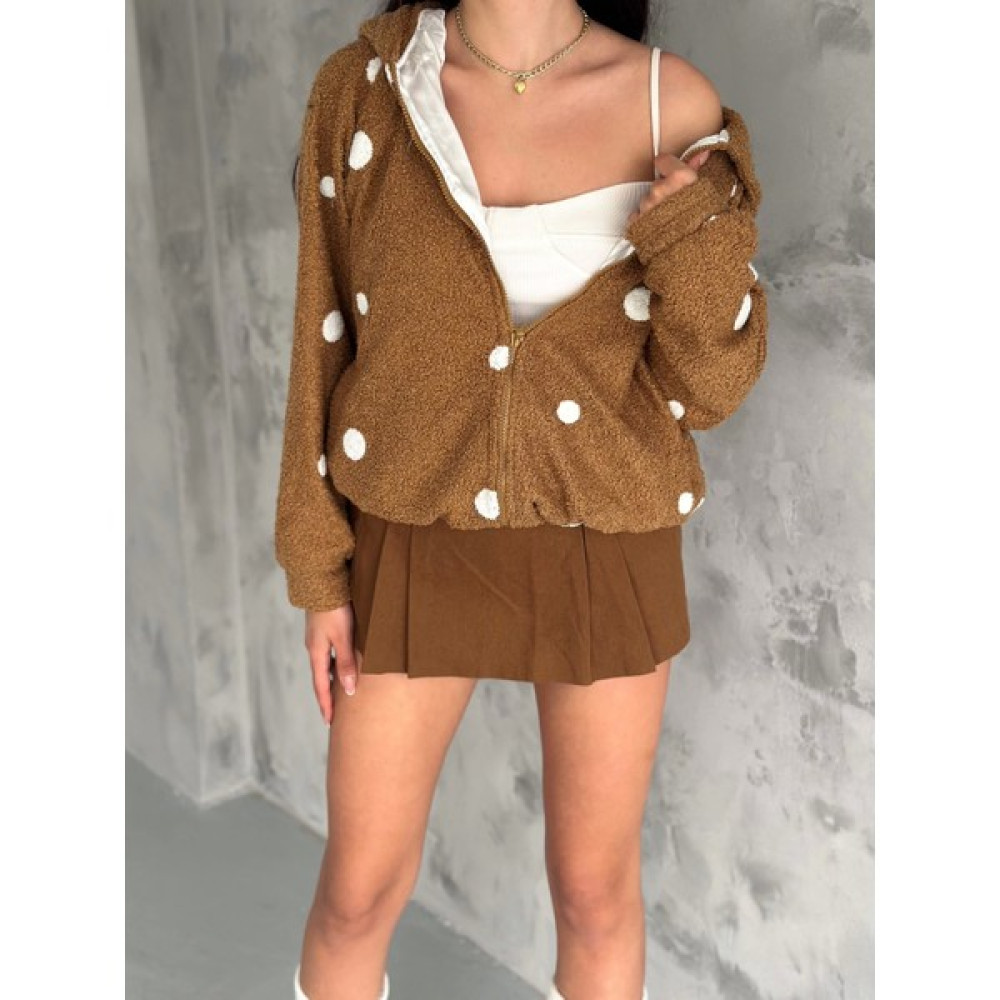 Brg İlki Brg Clothing Taba Rengi Tasarım Yumuşacık Peluş Puantiyeli Ithal Saten Astarlı Salaş Kapşonlu Mont Bayan Mont Fiyatı