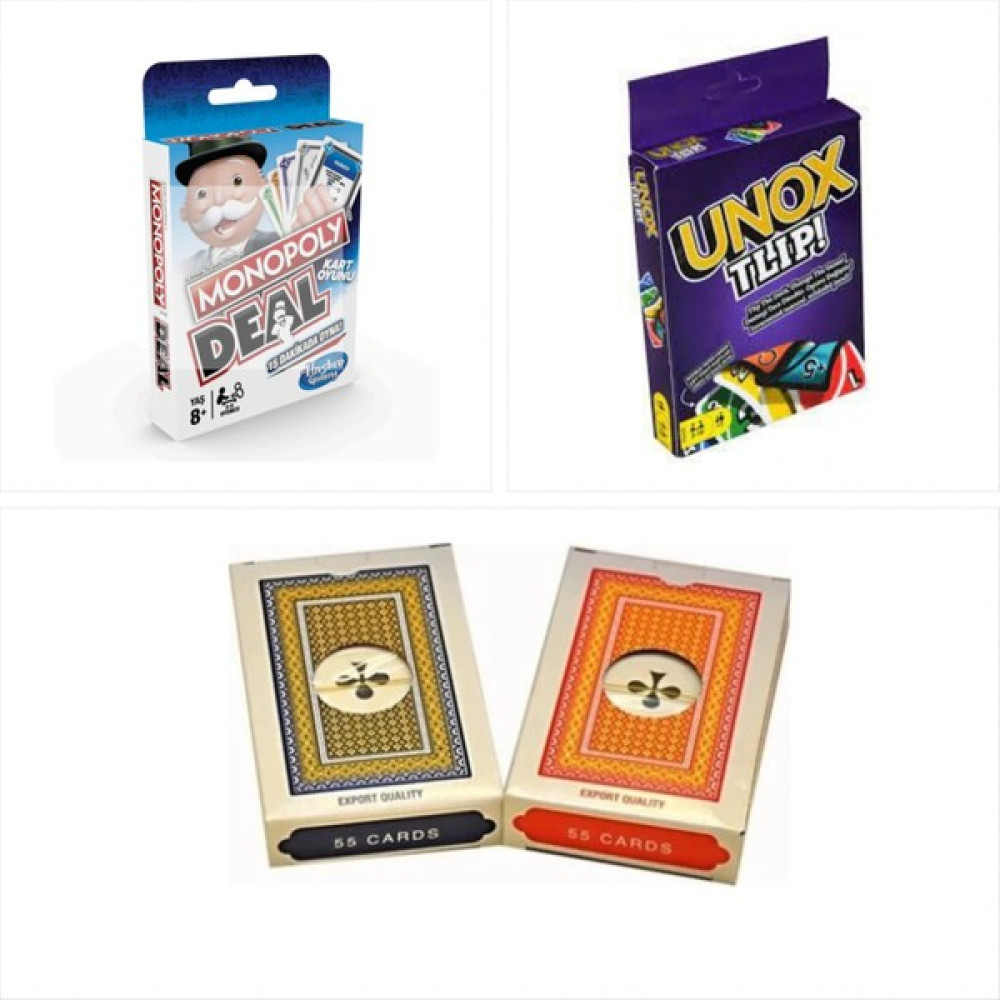 Brick Game Monopoly Deal, Unox Tlip ve 2 Deste Iskambil Kağıdı - MONOPOLY DEAL, UNOX TLİP VE 2 DESTE İSKAMBİL KAĞIDI Oyun Takımları Fiyatı