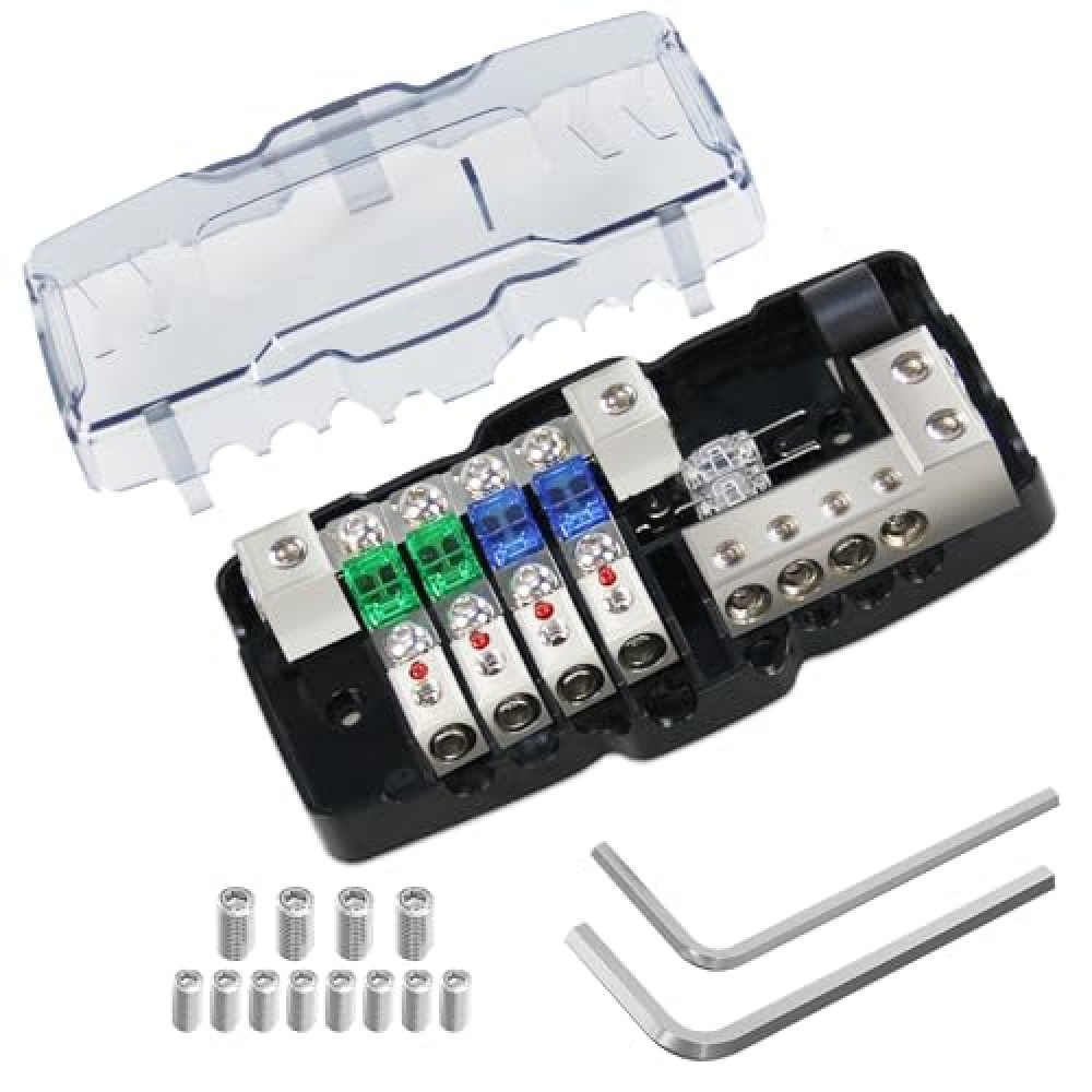 BRIGHTFUN Fused Power Distribution Block Car Audio 4 Way MIDI (Mini-ANL) Fuse Block 12V 0/4 Gauge with Red Indicator for Auto Boat UTV Stereo Amp