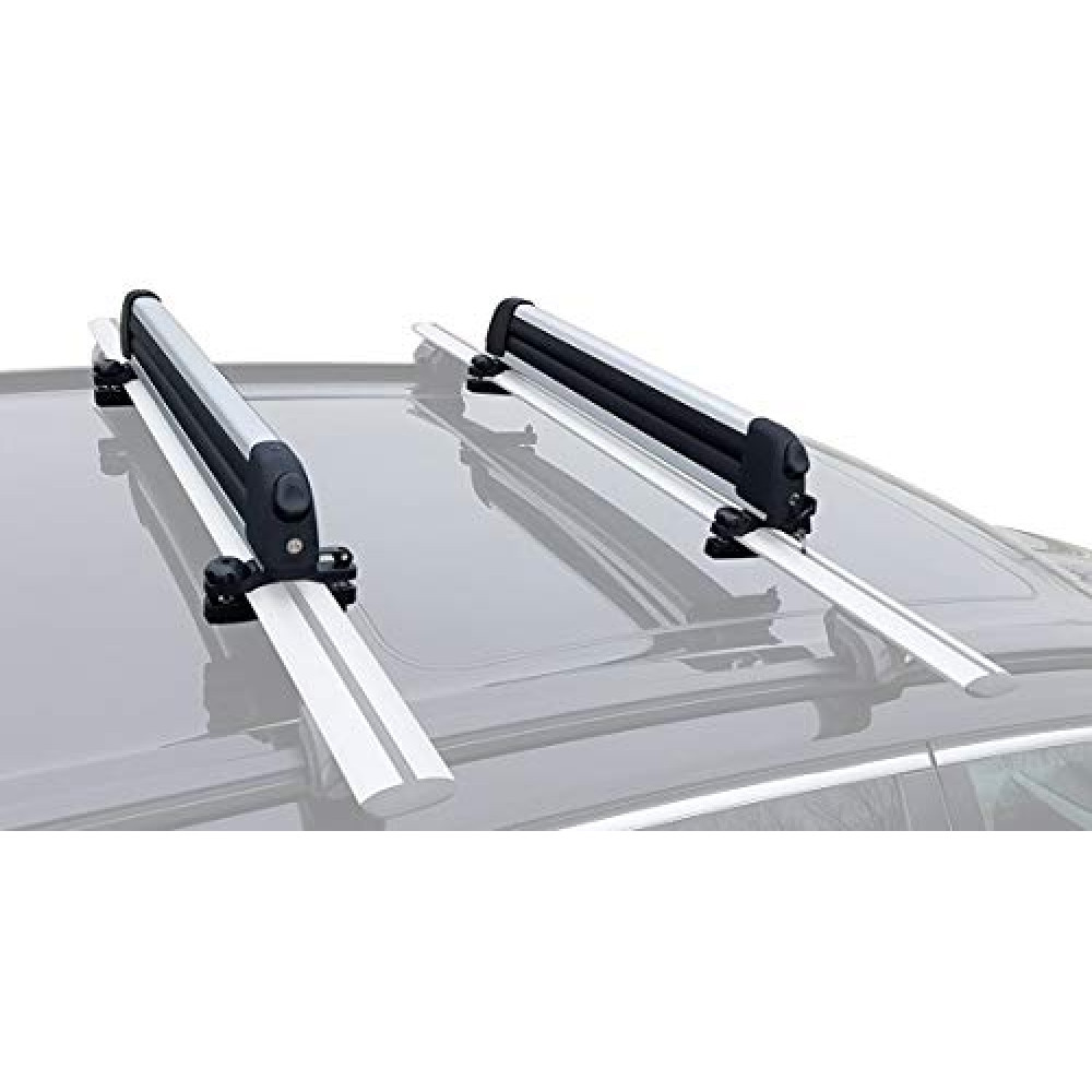 BRIGHTLINES Improved Universal Roof Ski Snowboard Racks Carriers 2pcs Mount on Vehicle top Cross Bars (Up to 6 Skis or 4 Snowboards)
