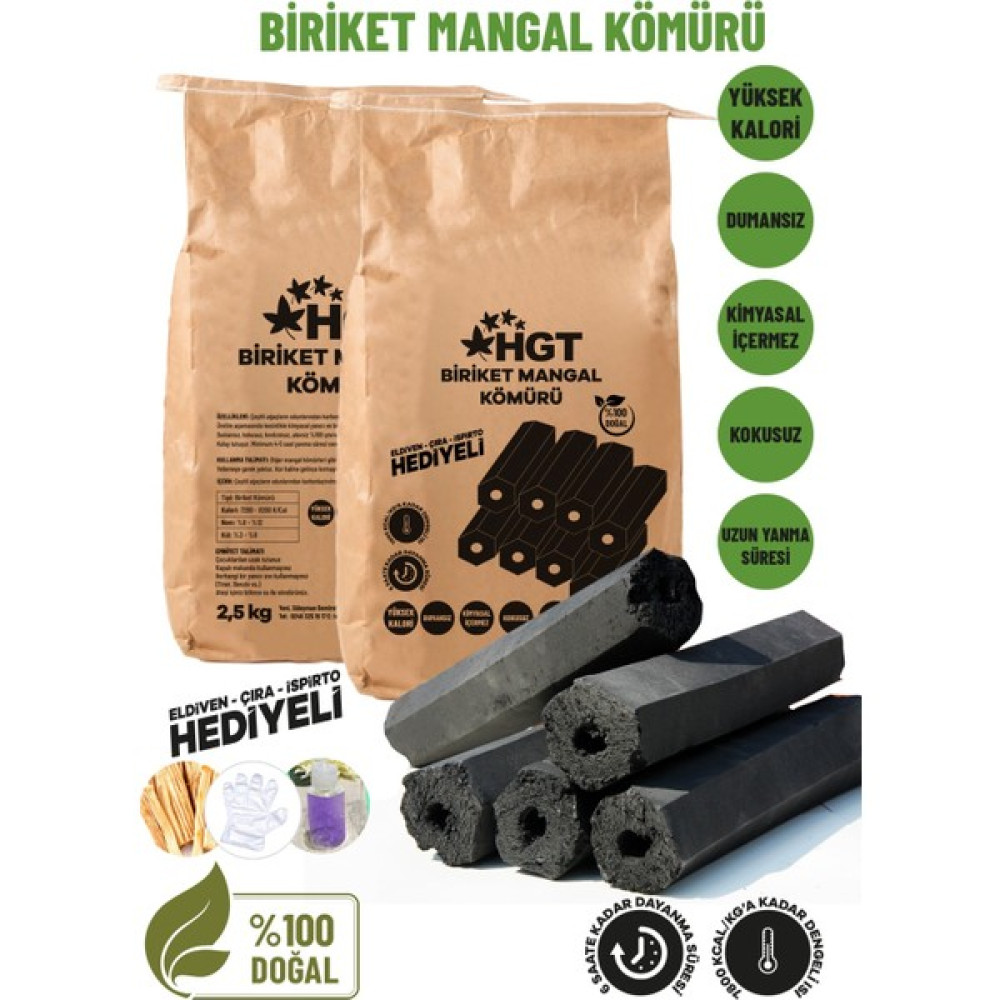 Briket Mangal Kömür Doğal Kimyasal Sız Presle Üretilmiş Dumansız Kokusuz Yüksek Isı 2,5 kg (Hediyeli) - Bej - 1 Adet Mangal & Barbekü Malzemeleri Fiyatı
