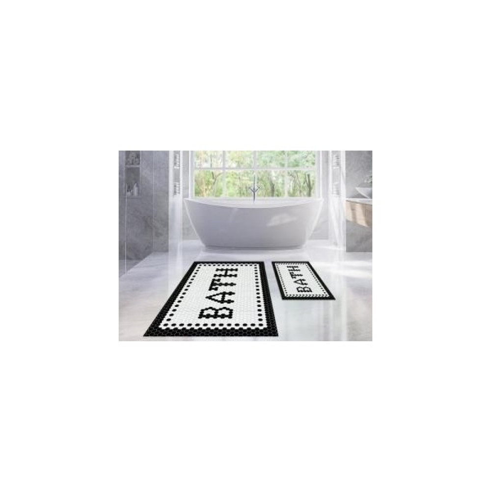Brilla home Petek Desenli Dijital Baskı Pamuk Taban Banyo Halısı Paspası 2 Li (50X60)+ (60X100) NVH20001250 - Siyah - Beyaz - yok Klozet Takımı Fiyatı
