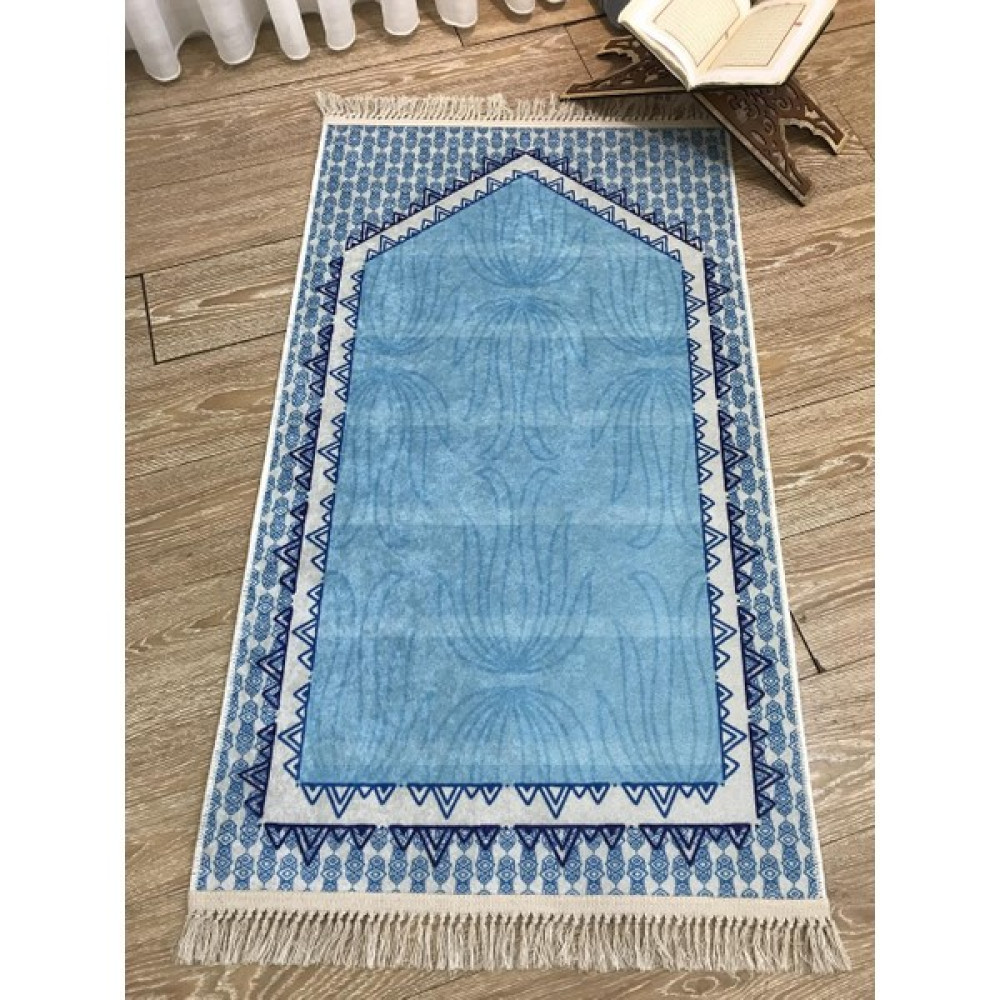Brillant Açık Mavi Saçaklı Seccade (Lateks Taban) 75 x 125 - 70 x 125 cm Seccade Fiyatı