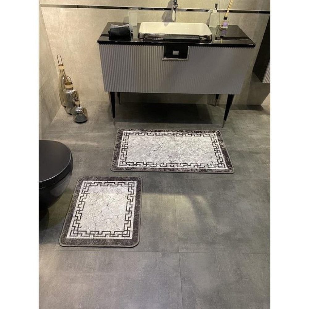 Brillant Lınaro 2'li Lateks Kaymaz Taban Su Geçirmez Banyo Paspas Takımı (60X100 - 60X50) - Gri Klozet Takımı Fiyatı