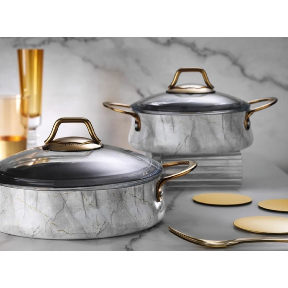 Brioni Marble 4 Parça Beyaz Mermer Granit Sahanlık Seti - Tava Seti - 18 cm Tencere / Tava Setleri Fiyatı