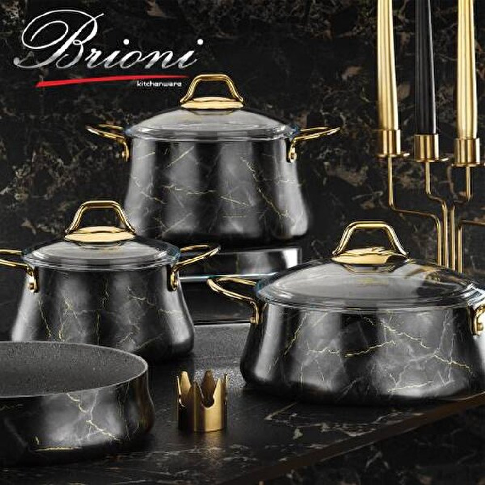 Brioni Marble 7 Parça Siyah Tencere Seti 04.27.01.01 Tencereler Fiyatı