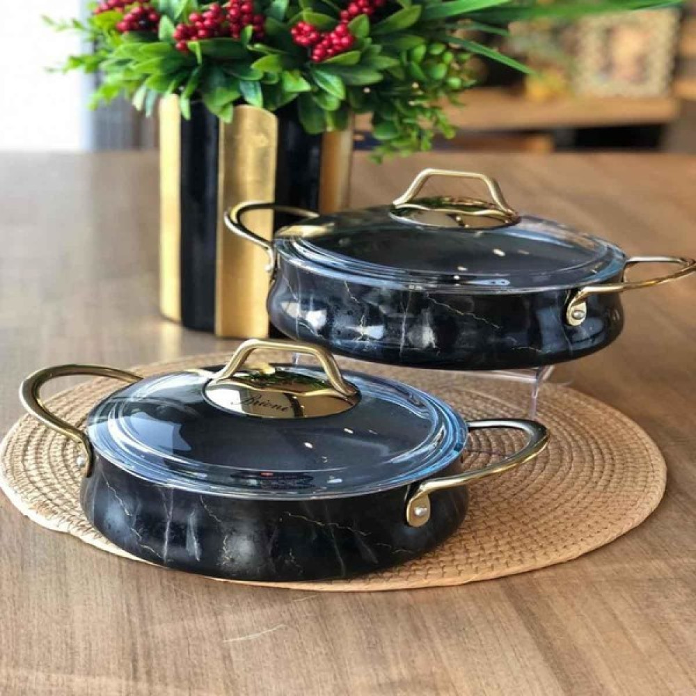 Brioni Marble Kapaklı Sahan Seti 4 Parça Siyah - Renkli - 20 cm Tencere / Tava Setleri Fiyatı