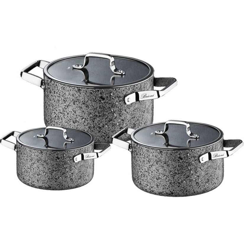 Brioni Stone-Age 6 Parça Çizilmez Yanmaz Yapışmaz Indüksiyonlu Midi Tencere Seti 16 Cm,18 Cm, 20 cm - Gri - 16cm,18cm,20cm Tencere / Tava Setleri Fiyatı