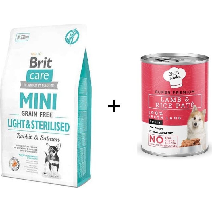 Brit Care Mini Light Kısırlaştırılmış Küçük Irk Tavşanlı Köpek Maması 2 kg + Chefs Choice Kuzulu Pirinçli Ezme Yetişkin Köpek Konseve Maması 400 gr Evcil Hayvan Ürünleri Fiyatı