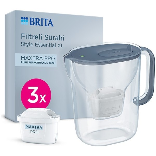 BRITA Brıta Style Essential Xl 3 x Maxtra Pro Pure Performance Filtreli Su Arıtma Sürahisi – Taş Mavisi (3,6l) - Mavi - 3,6 lt Sürahi Fiyatı